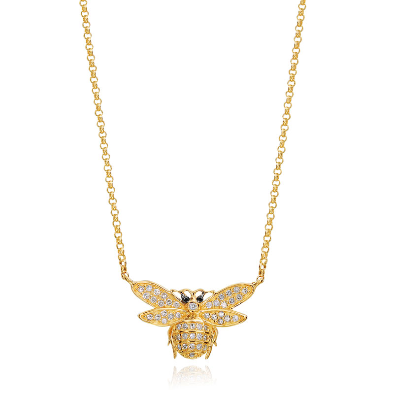 Diamond and gold bee necklace
