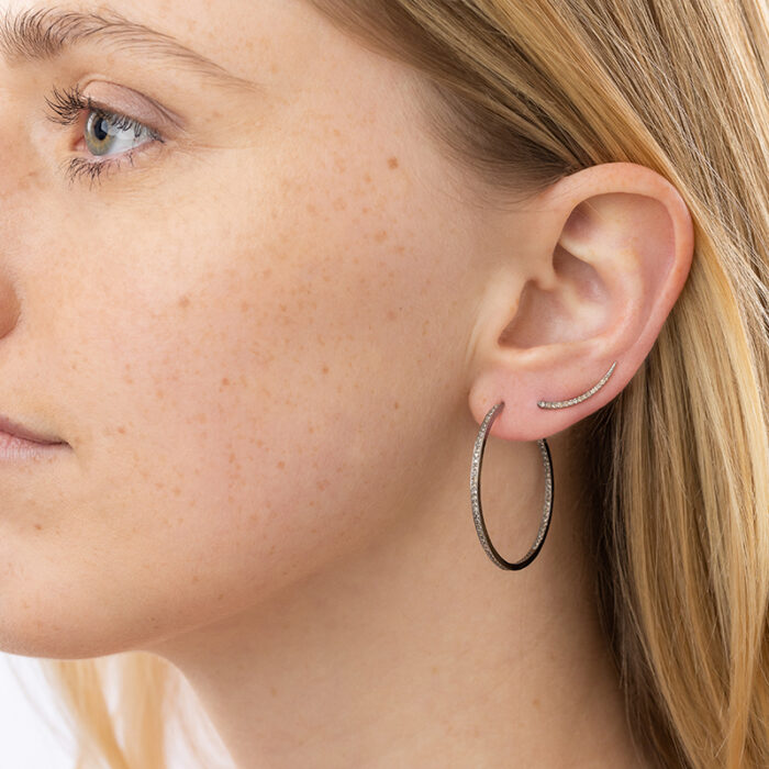 Scale shot of Diamond and Sterling Silver Crescent Moon Earrings