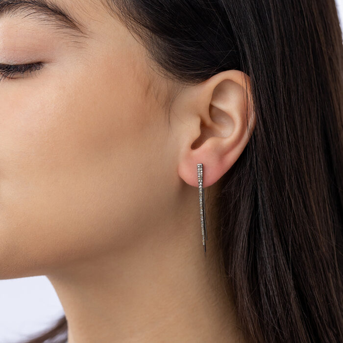 Scale image of diamond and sterling silver spike earrings