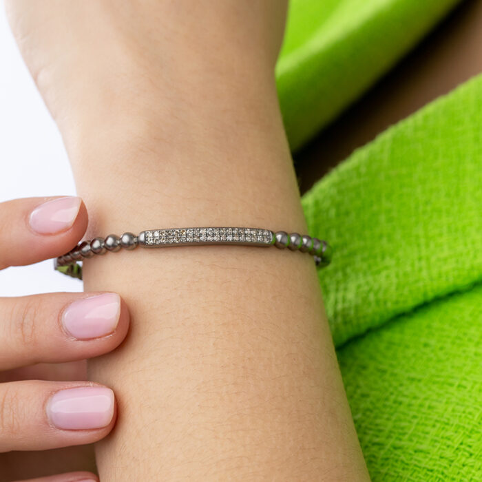 Scale image of Diamond and Sterling Silver Bead Bracelet