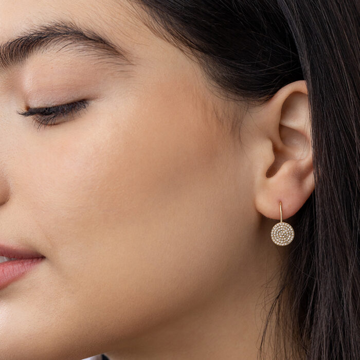 Scale image of Gold and Diamond Disk Earrings