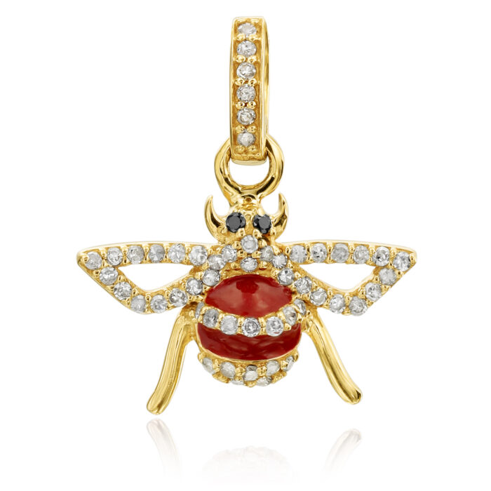 14k Gold Diamond and Red Enamel Bee Charm