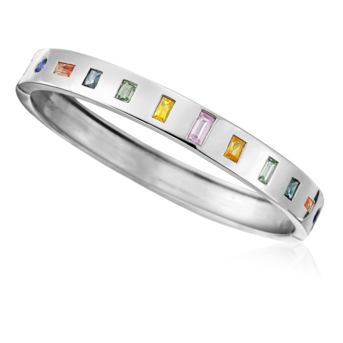 Sterling Silver Bangle with Multi-Colored Sapphires