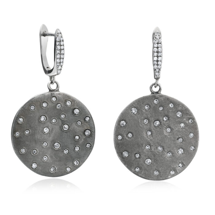 Diamond constellation disk earrings set in sterling silver