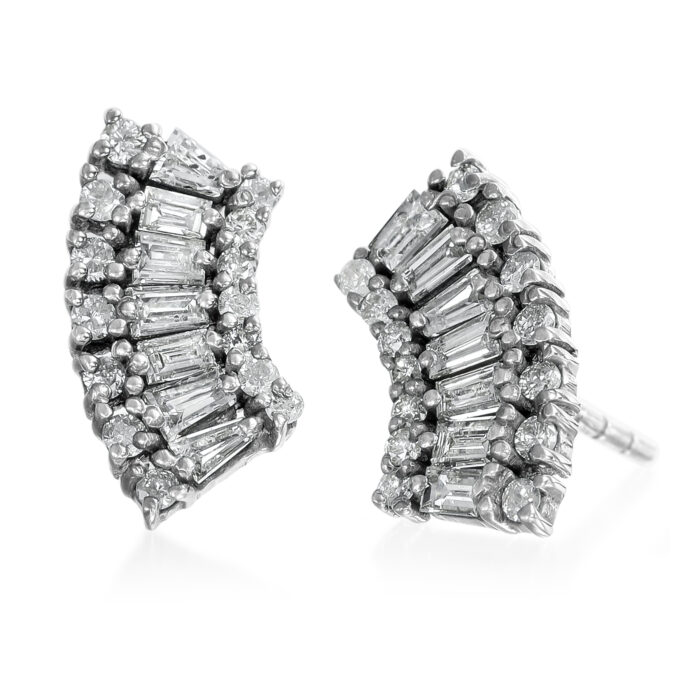 Diamond Fan Earrings Set in Sterling Silver