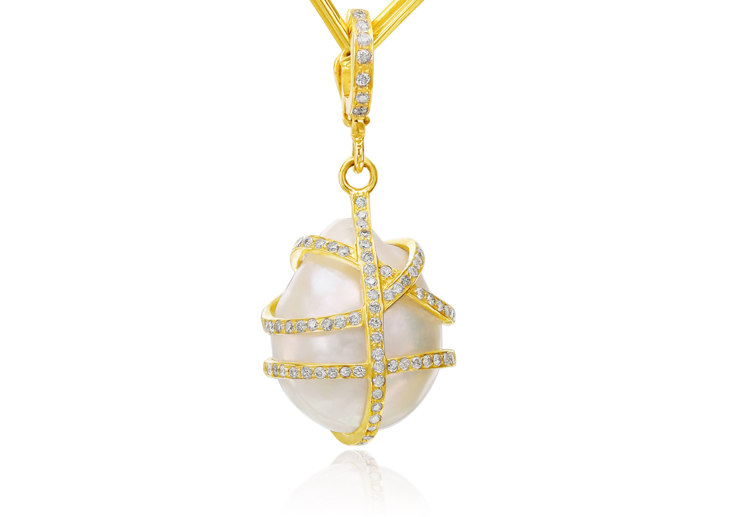 14k Gold and Pave Diamond wrapped Pearl Pendant