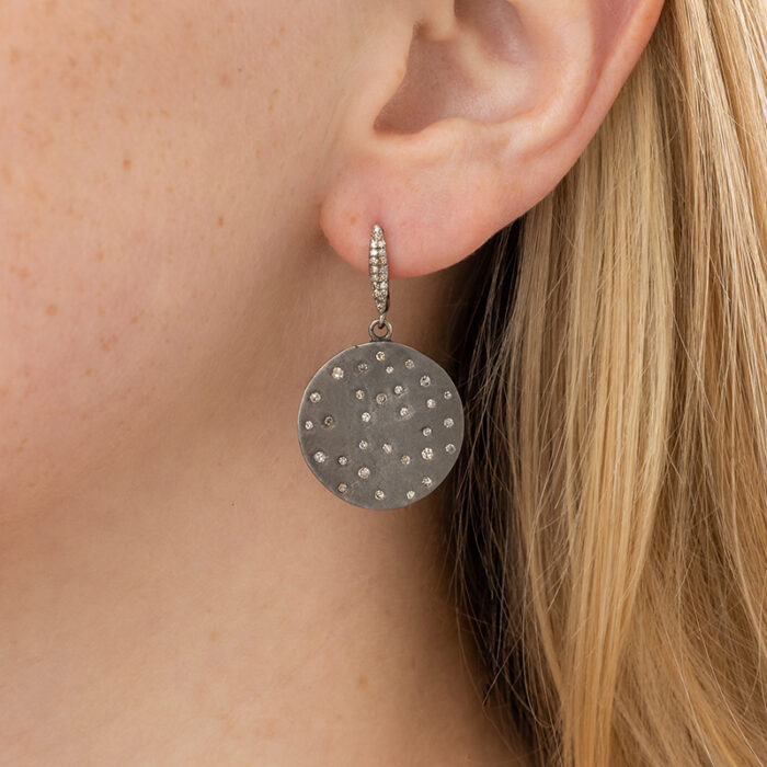 Scale image of Diamond Constellation Disk Earrings Set in Sterling Silver