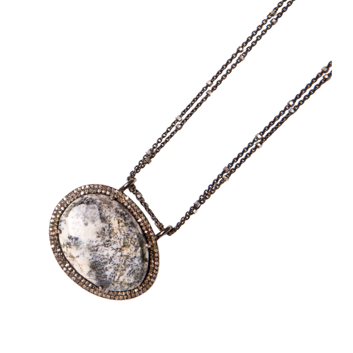 Diamond dendrite and opal necklace