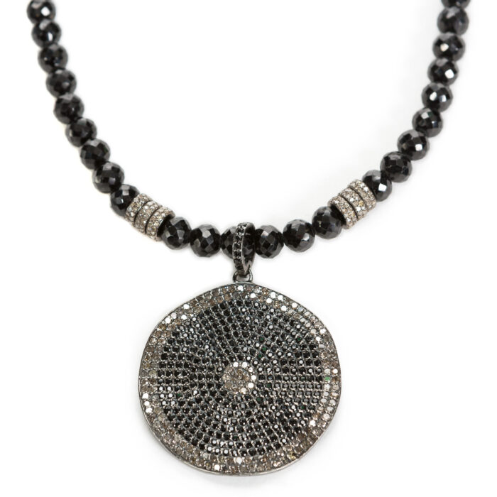 Black Spinel and Diamond Pendant Necklace close up