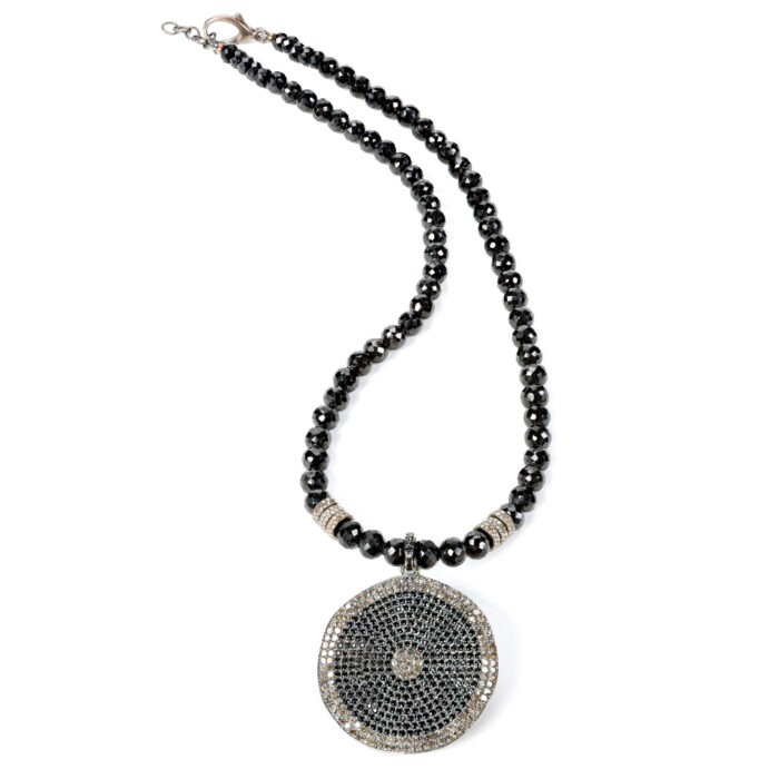 Black Spinel and Diamond Pendant Necklace full view
