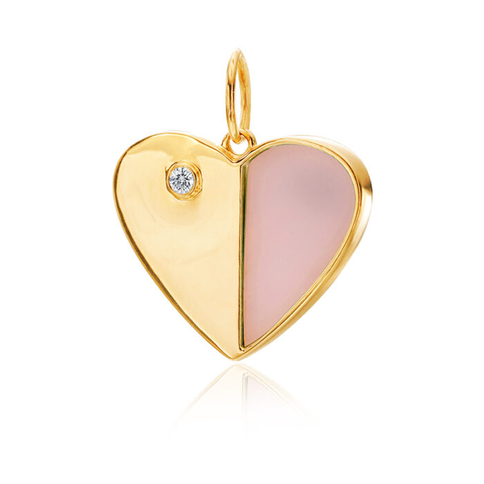 14K Gold Pink Opal Heart