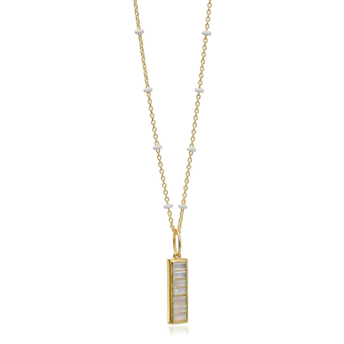 14K gold and white enamel chain with mother of pearl pendant