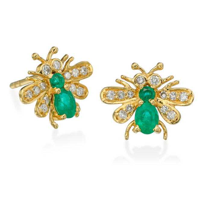 Emerald and gold bee earrings