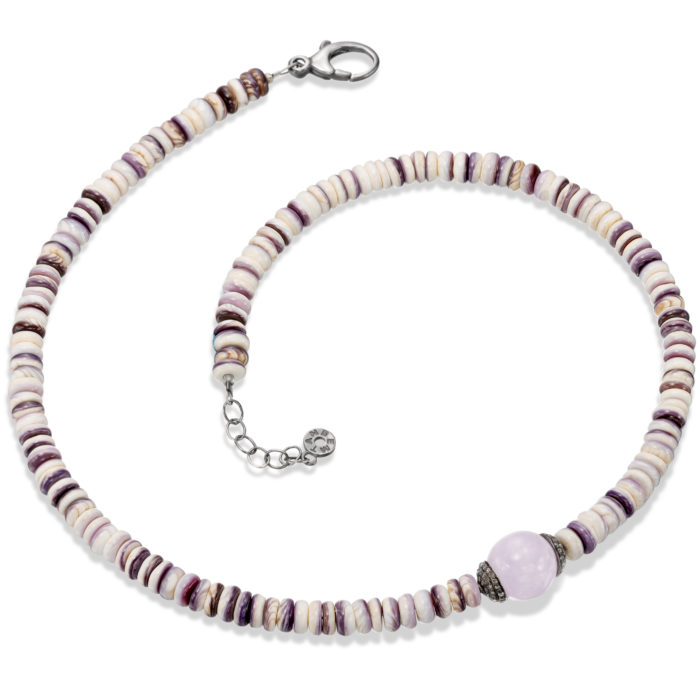 Wampum Shell Diamond Capped Cape Amethyst Necklace