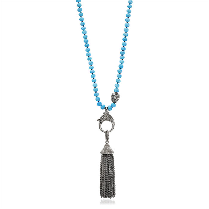 Turquoise and diamond tassel necklace