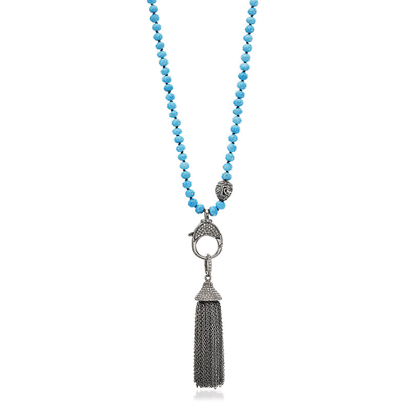 Bead and Tassels Diamond Pendant with Chain