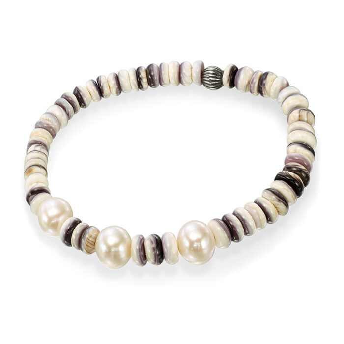 Wampum Shell and White Pearl Bracelet