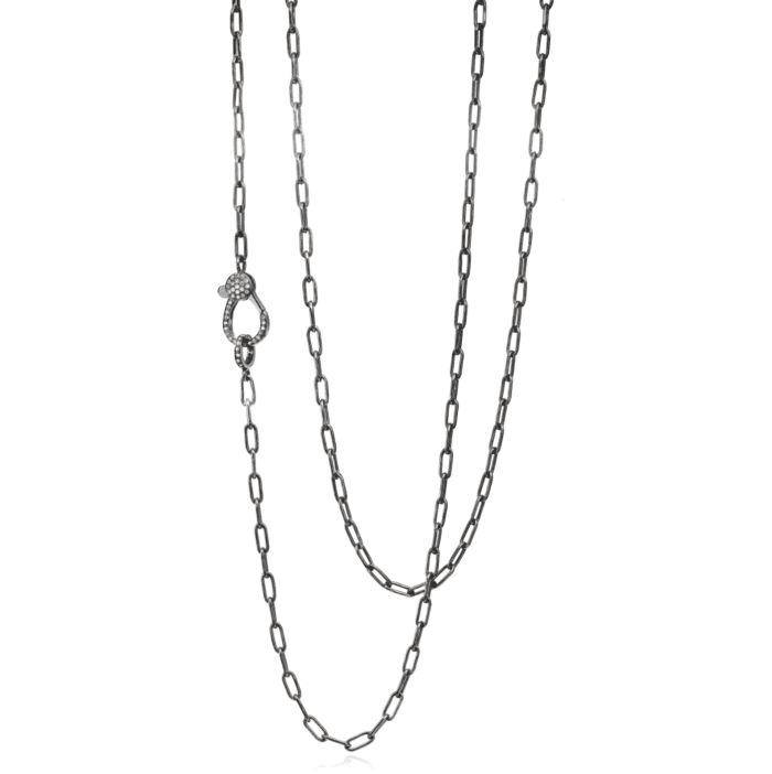Oxidized Sterling Silver Paper Clip Chain with Diamond Clasp