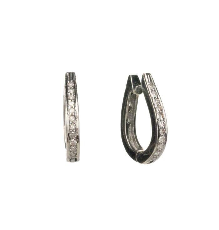 Sterling Silver and Pave Diamond Huggie Hoops