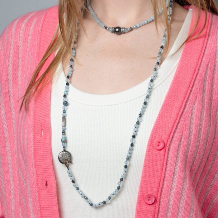 Aquamarine, Diamond and Tahitian Pearl Necklace - Image 3