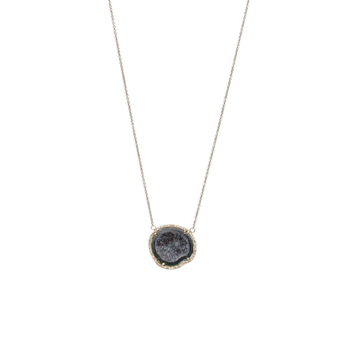 14K Gold, Geode and Diamond Halo Necklace